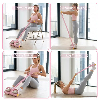 Elastic Sit-Up Pull Rope Fitness Equipment, 6-Tube Pedal Resistance Band for Home Gym Yoga & Core Training